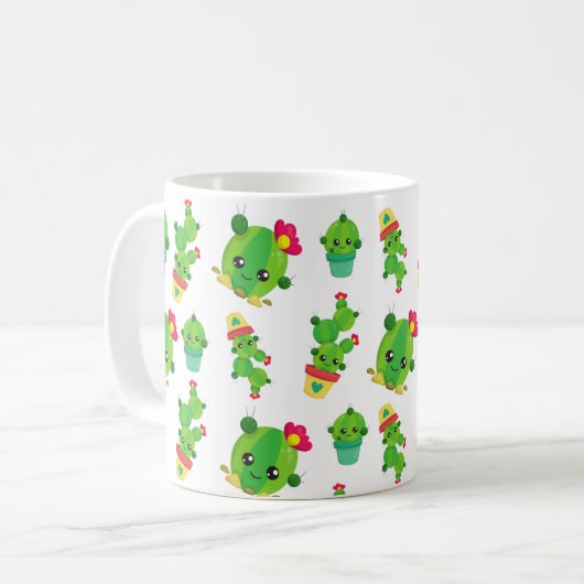 Cute Cactus, Green Cactus, Cactus Pattern Koffiemok (Voorkant links)