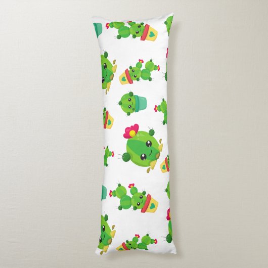 Cute Cactus, Green Cactus, Cactus Pattern Lichaamskussen (Achterkant (Verticaal))