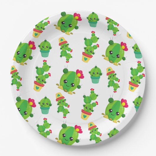 Cute Cactus, Green Cactus, Cactus Pattern Papieren Bordje (Voorkant)