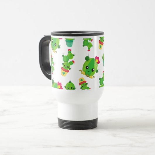 Cute Cactus, Green Cactus, Cactus Pattern Reisbeker (Voorkant links)