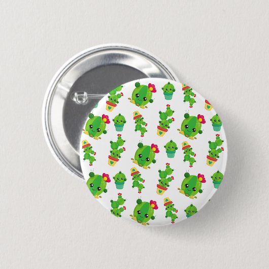 Cute Cactus, Green Cactus, Cactus Pattern Ronde Button 5,7 Cm (Voorkant /achterkant)