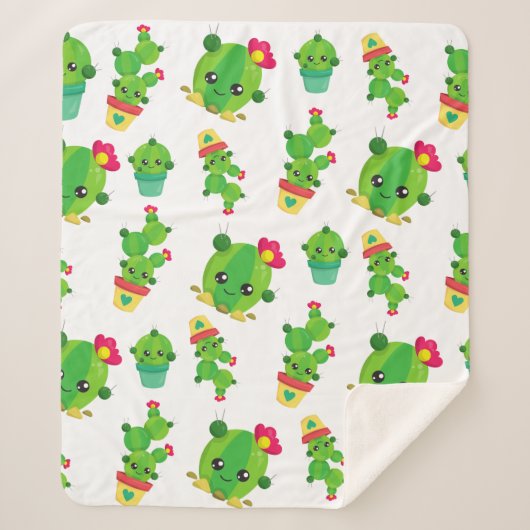 Cute Cactus, Green Cactus, Cactus Pattern Sherpa Deken (Voorkant)