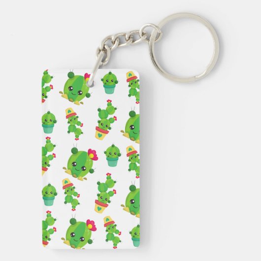 Cute Cactus, Green Cactus, Cactus Pattern Sleutelhanger (achterkant)
