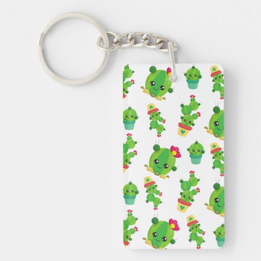 Cute Cactus, Green Cactus, Cactus Pattern Sleutelhanger (Voorkant)