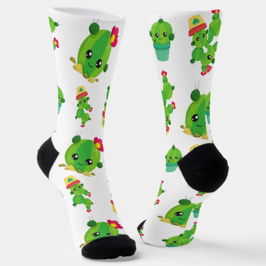 Cute Cactus, Green Cactus, Cactus Pattern Sokken (Gebogen)