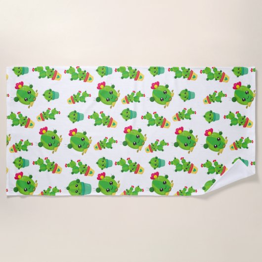 Cute Cactus, Green Cactus, Cactus Pattern Strandlaken (Voorkant)
