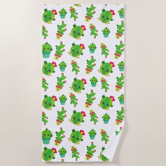 Cute Cactus, Green Cactus, Cactus Pattern Strandlaken (Voorkant)