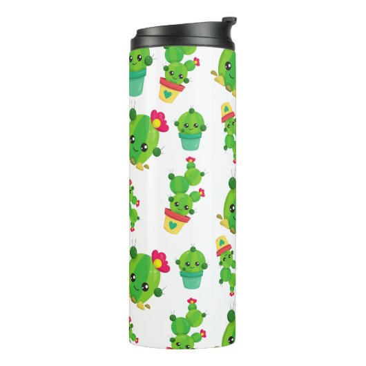 Cute Cactus, Green Cactus, Cactus Pattern Thermosbeker (Gedraaid links)