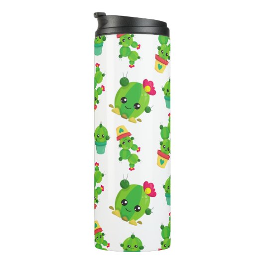 Cute Cactus, Green Cactus, Cactus Pattern Thermosbeker (Geroteerd rechts)