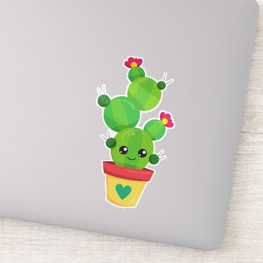Cute Cactus, Green Cactus, Kawaii Cactus, Flowers Sticker (Detail)