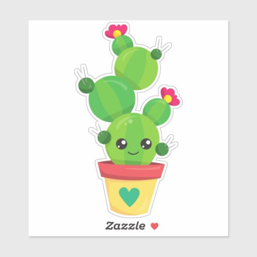 Cute Cactus, Green Cactus, Kawaii Cactus, Flowers Sticker (Vel)