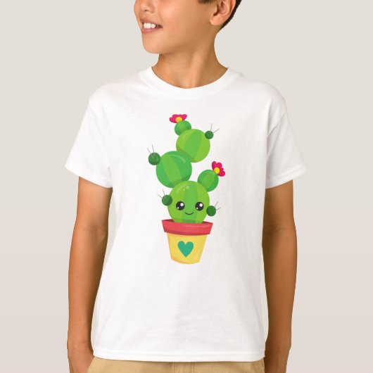 Cute Cactus, Green Cactus, Kawaii Cactus, Flowers T-shirt (Voorkant)