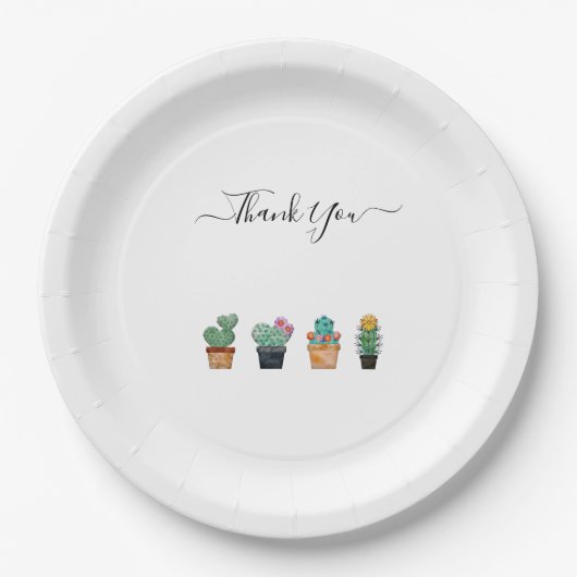 Cute Cactus Greenery Flower Bedankt Papieren Bordje (Voorkant)