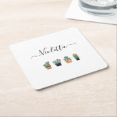 Cute Cactus Greenery Flower Kartonnen Onderzetters (Schuin)