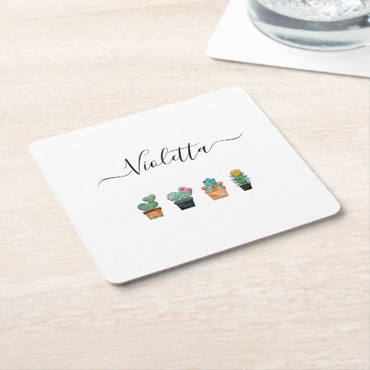 Cute Cactus Greenery Flower Kartonnen Onderzetters (Schuin)