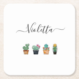 Cute Cactus Greenery Flower Kartonnen Onderzetters