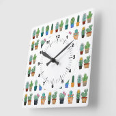 Cute Cactus Greenery Flower Natuur Vierkante Klok (Hoek)