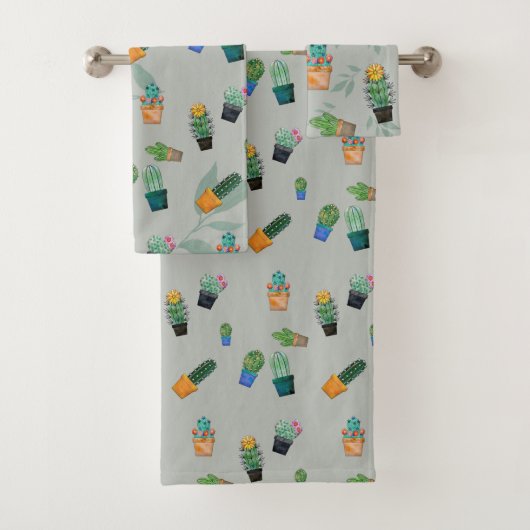 Cute Cactus Greenery Flower Pattern Bad Handdoek (Insitu)