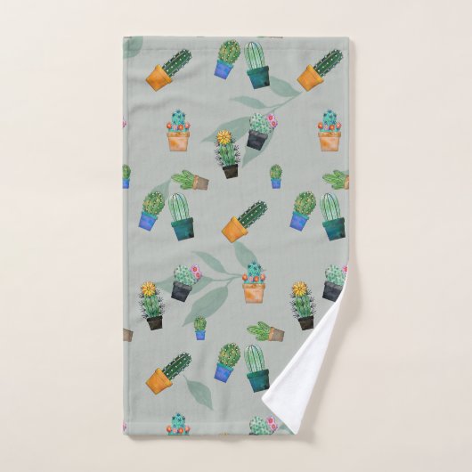 Cute Cactus Greenery Flower Pattern Bad Handdoek (Handdoek)