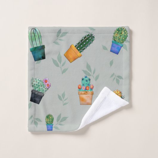 Cute Cactus Greenery Flower Pattern Bad Handdoek (Wasdoekje)