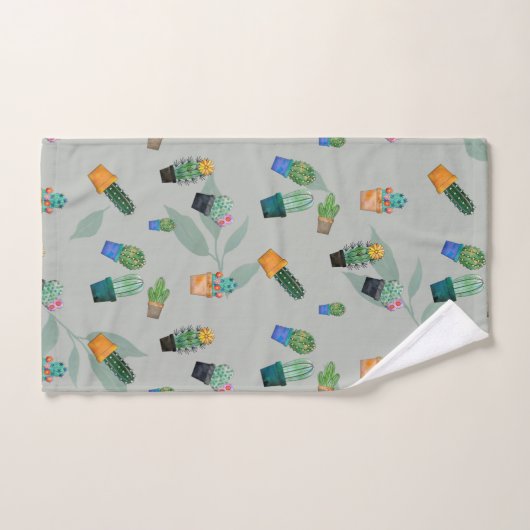 Cute Cactus Greenery Flower Pattern Bad Handdoek (Handdoek)