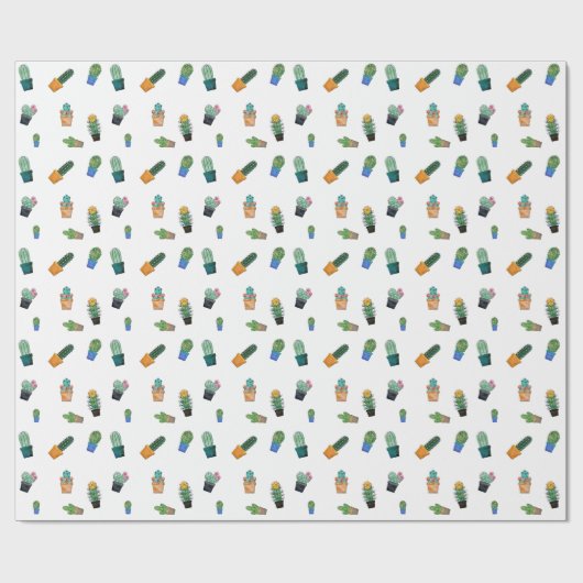 Cute Cactus Greenery Flower Pattern Cadeaupapier (Vlak)