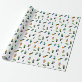 Cute Cactus Greenery Flower Pattern Cadeaupapier
