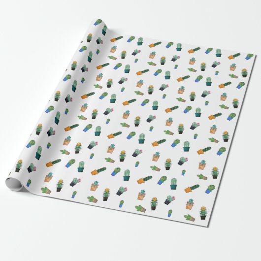 Cute Cactus Greenery Flower Pattern Cadeaupapier (Uitgerold)