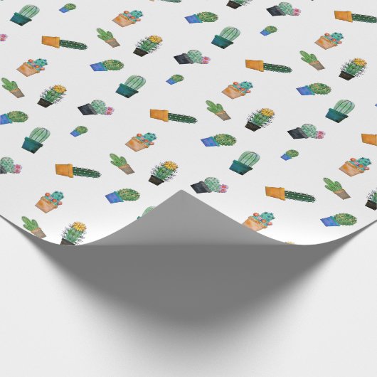 Cute Cactus Greenery Flower Pattern Cadeaupapier (Hoek)