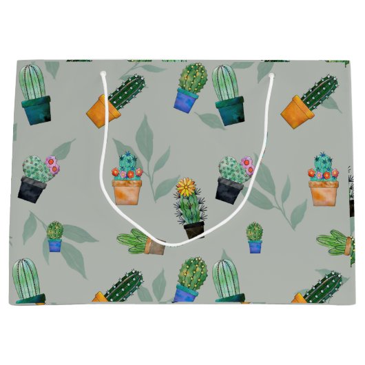 Cute Cactus Greenery Flower Pattern Groot Cadeauzakje (Voorkant)