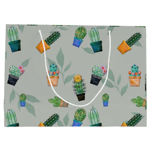 Cute Cactus Greenery Flower Pattern Groot Cadeauzakje (Achterkant)