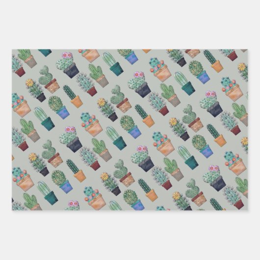 Cute Cactus Greenery Flower Pattern Inpakpapier Vel (Voorkant 3)