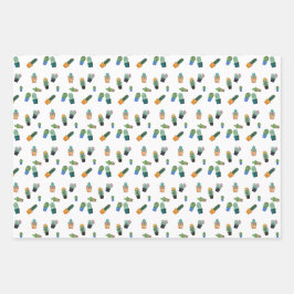 Cute Cactus Greenery Flower Pattern Inpakpapier Vel