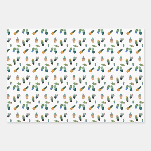 Cute Cactus Greenery Flower Pattern Inpakpapier Vel (Voorkant)