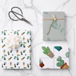Cute Cactus Greenery Flower Pattern Inpakpapier Vel