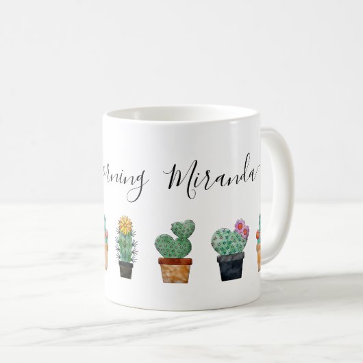 Cute Cactus Greenery Flower Pattern Koffiemok (Voorkant rechts)