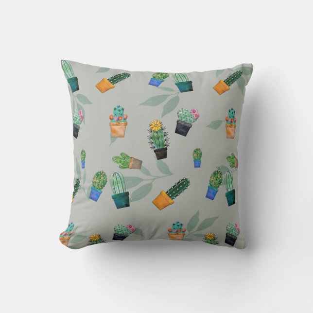 Cute Cactus Greenery Flower Pattern Kussen (Voorkant)