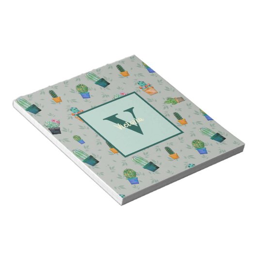 Cute Cactus Greenery Flower Pattern Notitieblok (Schuin)