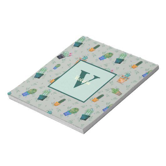 Cute Cactus Greenery Flower Pattern Notitieblok (Linkerzijde)