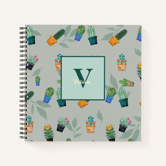 Cute Cactus Greenery Flower Pattern Notitieboek (Voorkant)