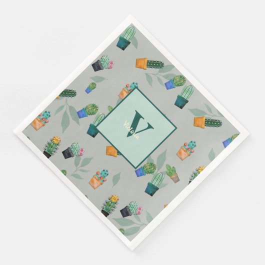 Cute Cactus Greenery Flower Pattern Servet (Hoek)