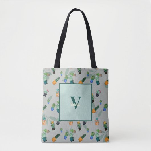 Cute Cactus Greenery Flower Pattern Tote Bag (Voorkant)