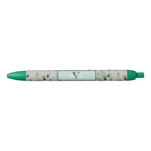 Cute Cactus Greenery Flower Personalized Print Blauwe Inkt Pen (Voorkant)