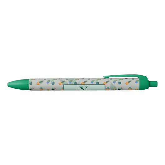 Cute Cactus Greenery Flower Personalized Print Blauwe Inkt Pen (Bovenkant)