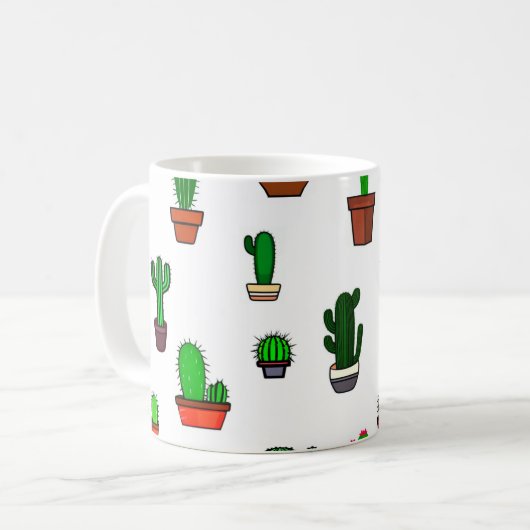 Cute Cactus illustrations Pattern White Koffiemok (Voorkant links)