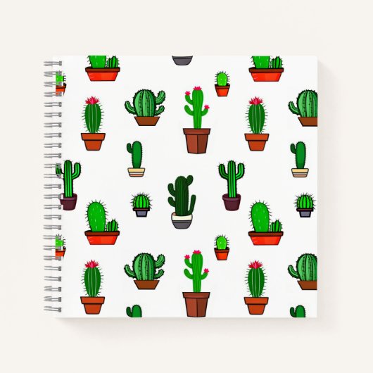 Cute Cactus illustrations Pattern White Notitieboek (Voorkant)