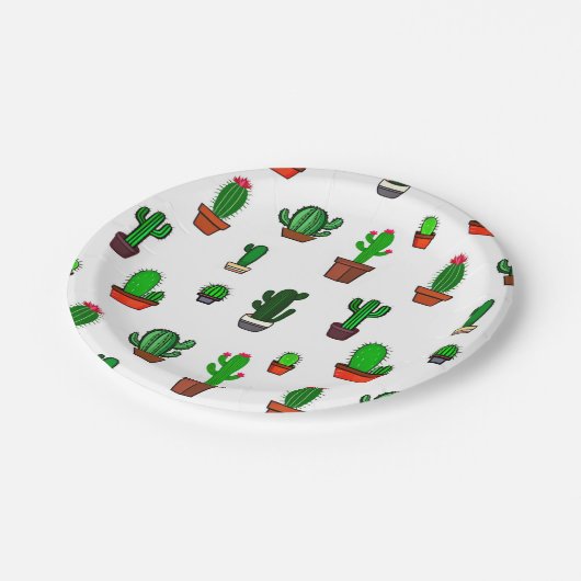 Cute Cactus illustrations Pattern White Papieren Bordje (Gekanteld)