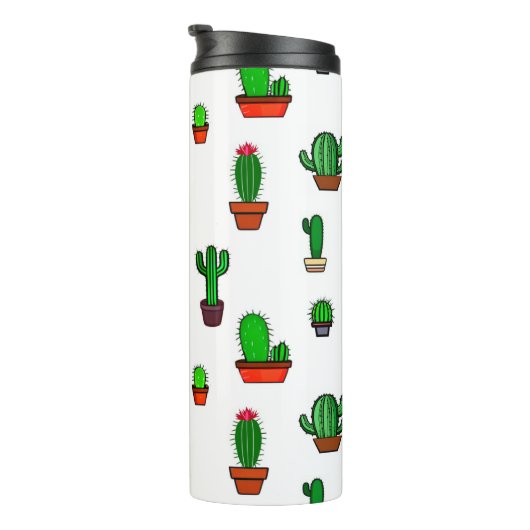 Cute Cactus illustrations Pattern White Thermosbeker (Geroteerd rechts)