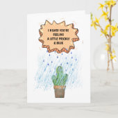 Cute cactus in de regen die zich snel blauw voelt kaart (Gele Bloem)