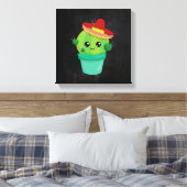 Cute Cactus in een Sombrero op het zwarte alkbord Canvas Afdruk (Insitu (Slaapkamer))